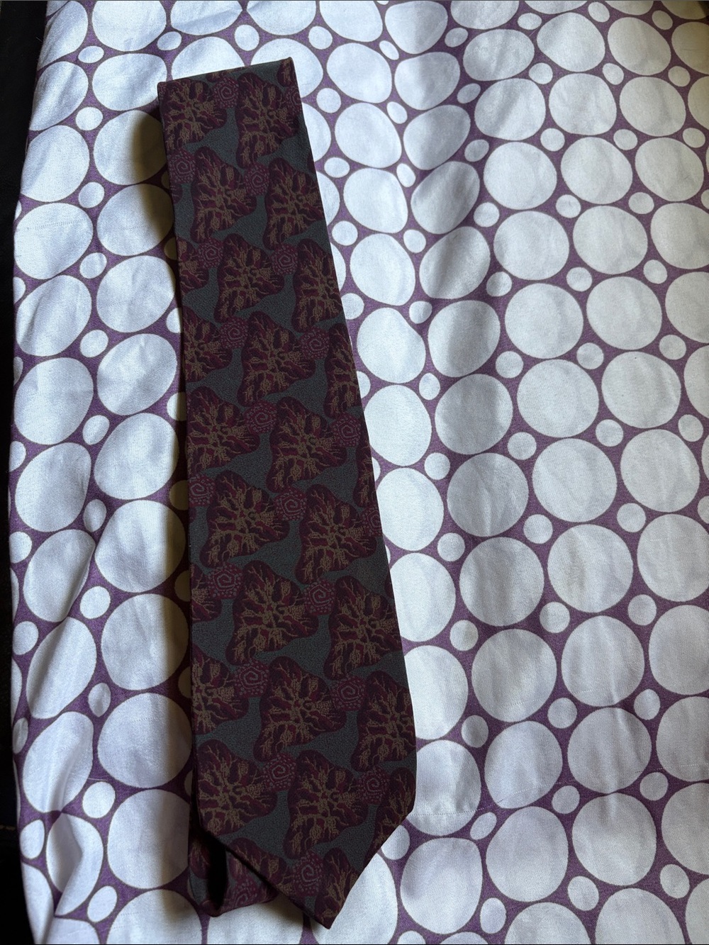 Men's Maroon and Gray Floral-Pattern Silk Tie